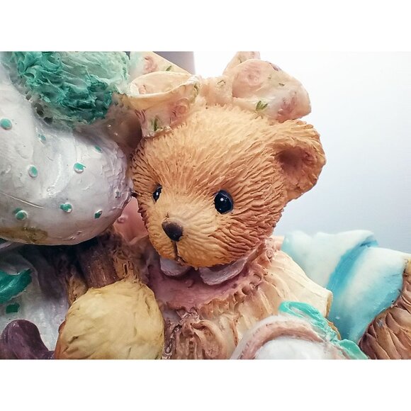 Cherished Teddies Beth and Blossom Bears with Umbrella Figurine 1991 Hamilton - Picture 5 of 12